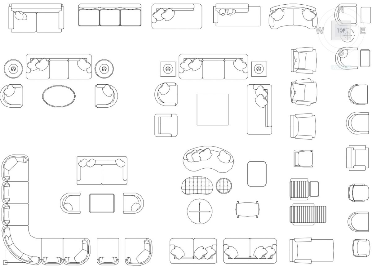 Кресла вид сбоку Автокад