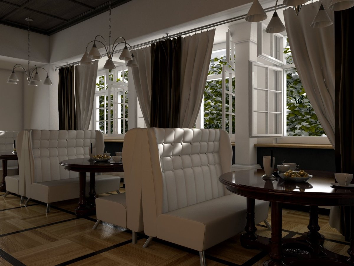 Кафе с диванчиками светлое