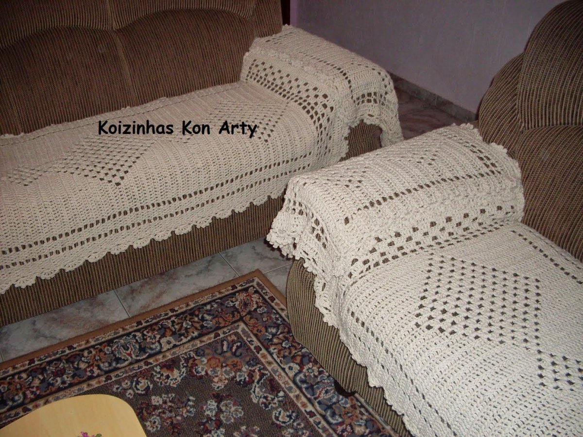 Вязаный чехол на диван крючком