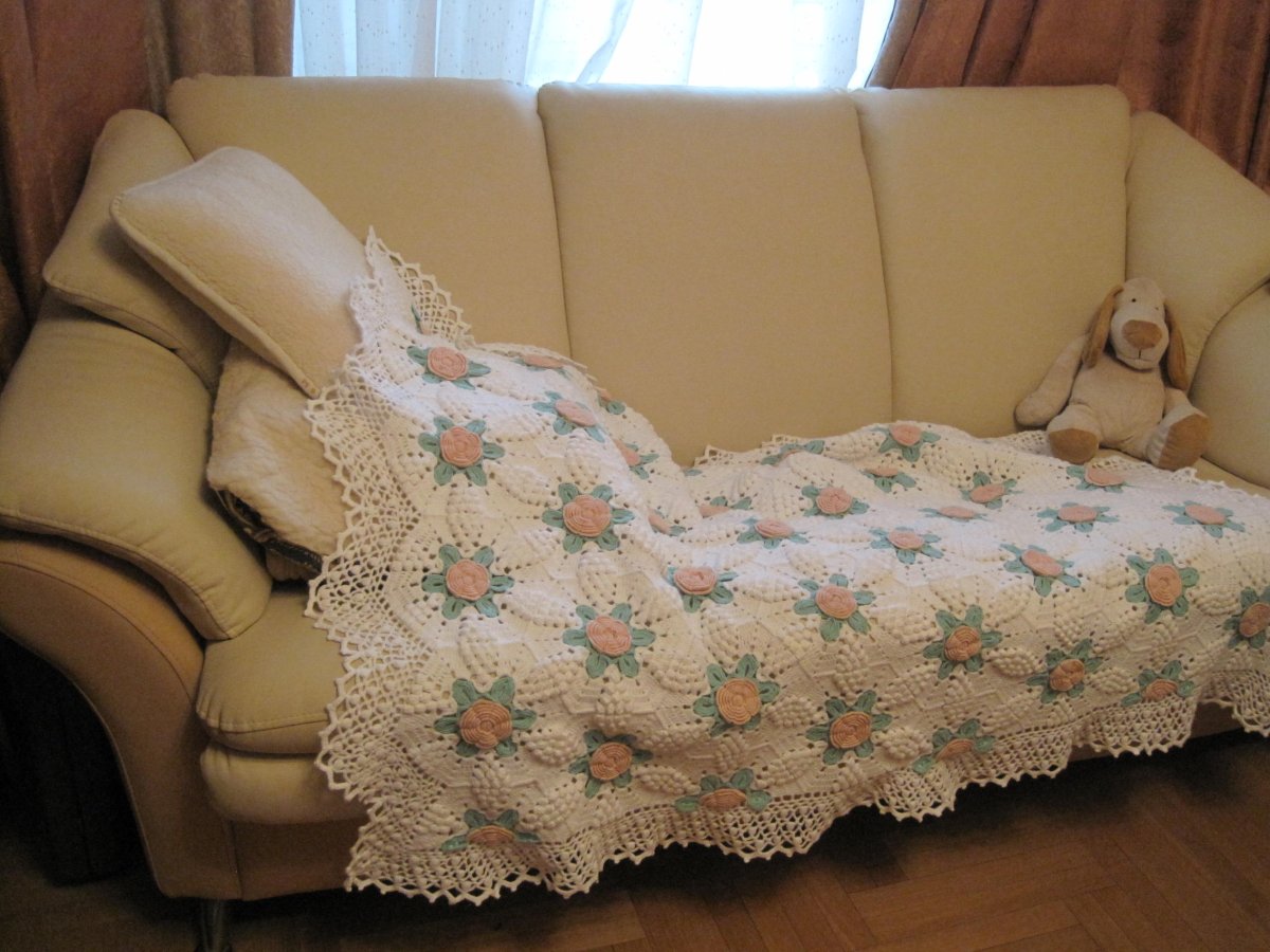 Вязание крючком плед на диван