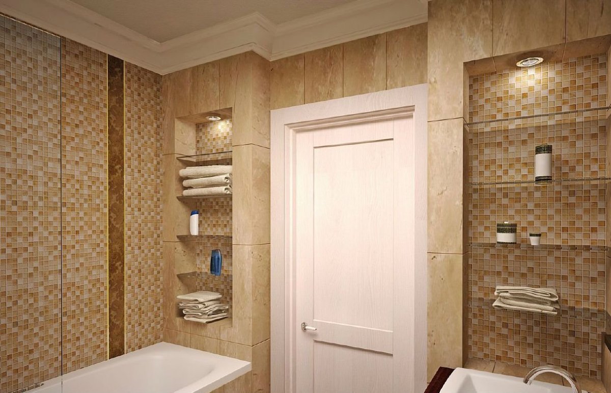 Встроенные полки в ванной