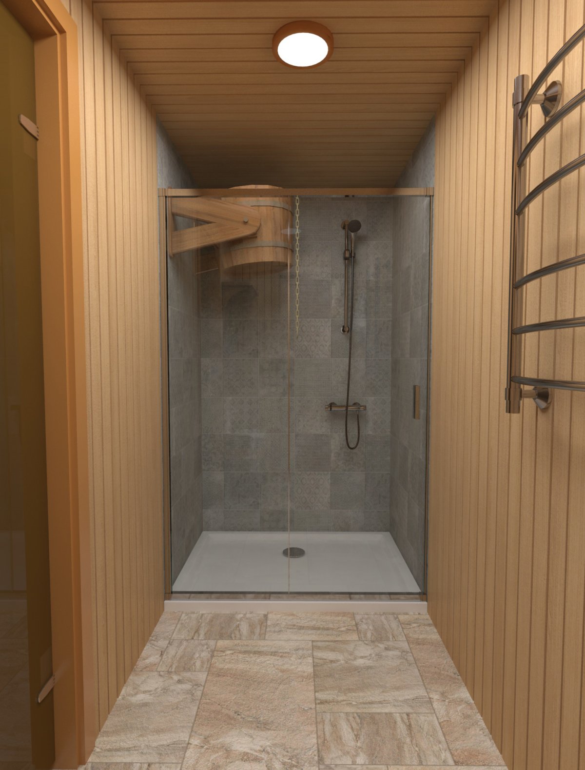 Помывочная в бане с душем интерьер плитка