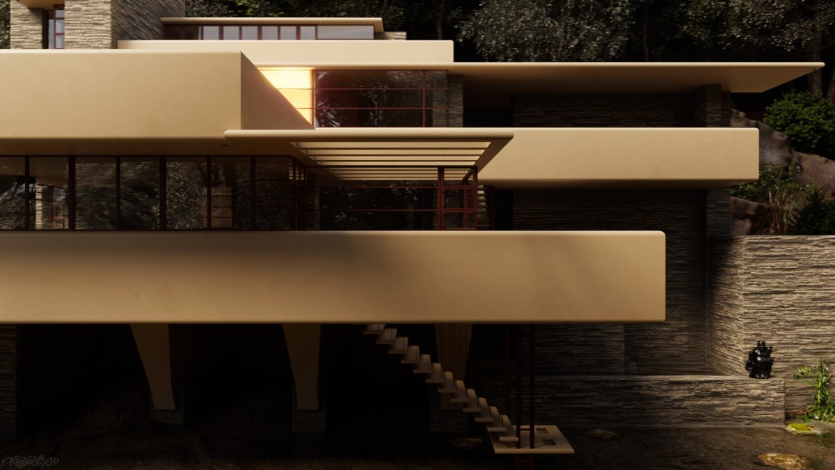 Дом над водопадом интерьер