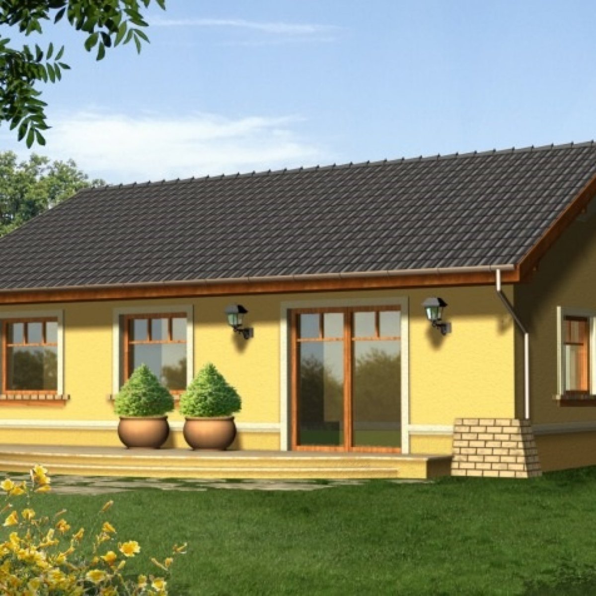 Компактный одноэтажный каркасный дом