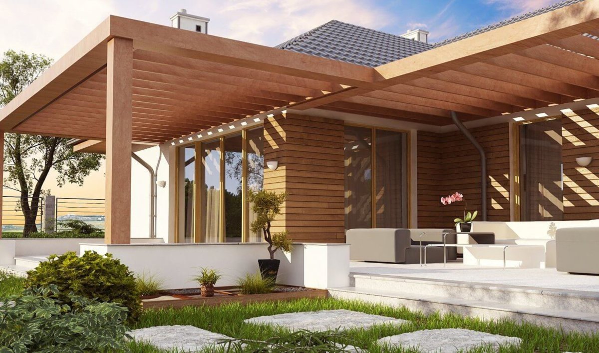 Г-образный дом с террасой