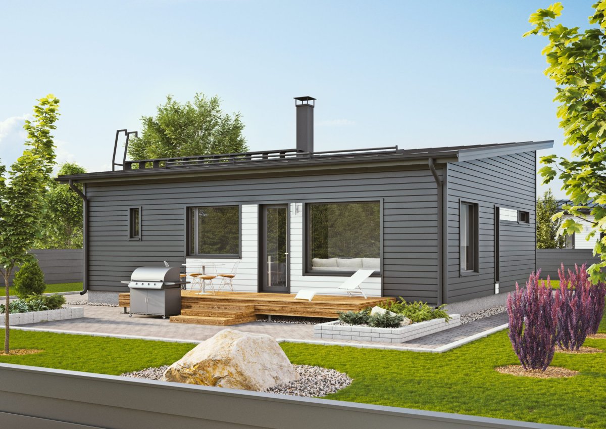 Скандинавский дом с односкатной крышей