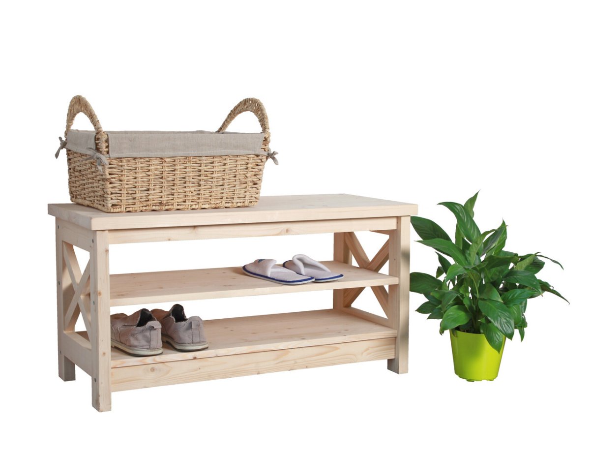 Тумба для обуви широкая, с сидением, 3 полки, 450 х 890 х 400, деревянная