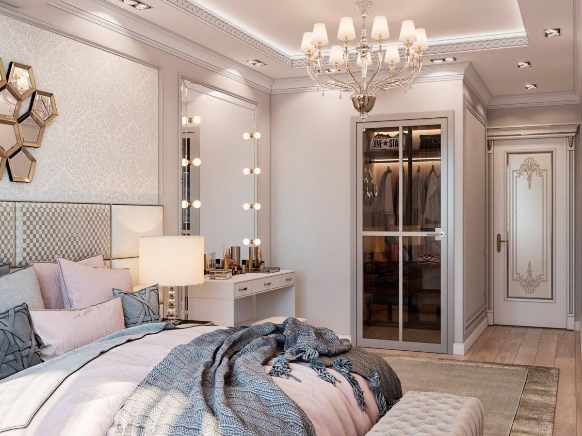 Спальня в классическом стиле с гардеробной