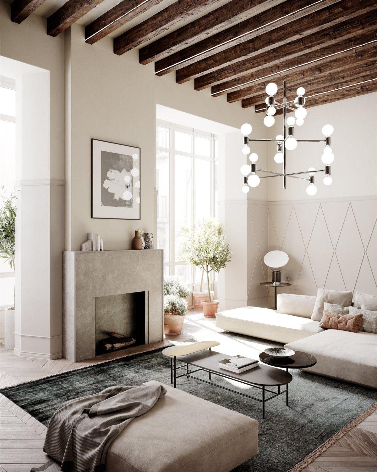 Балки в интерьере гостиной