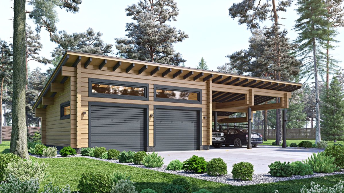 Баня из клееного бруса с односкатной крышей