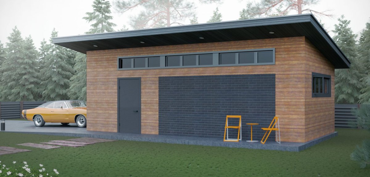 План гаража с навесом