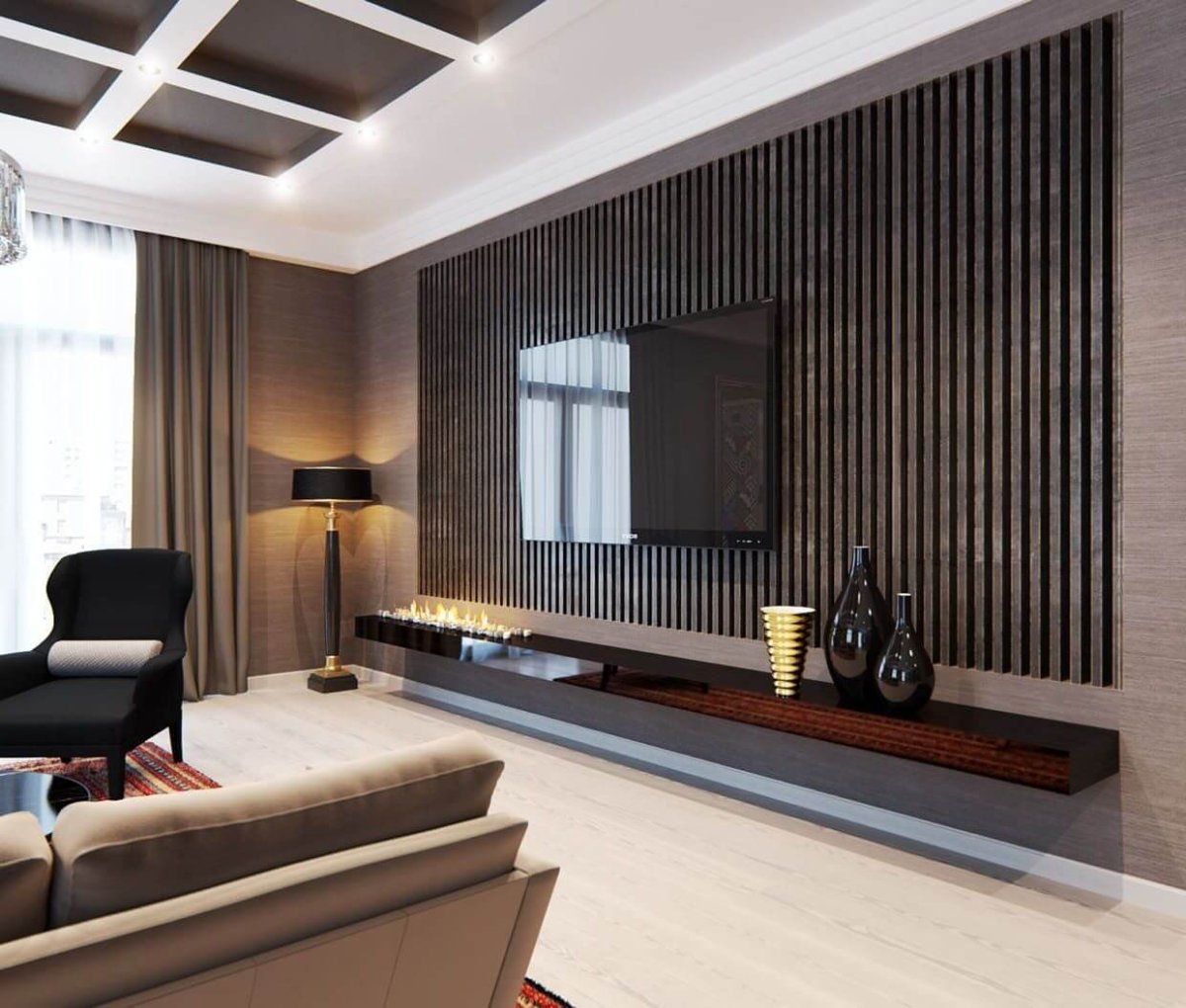 Панели в интерьере гостиной