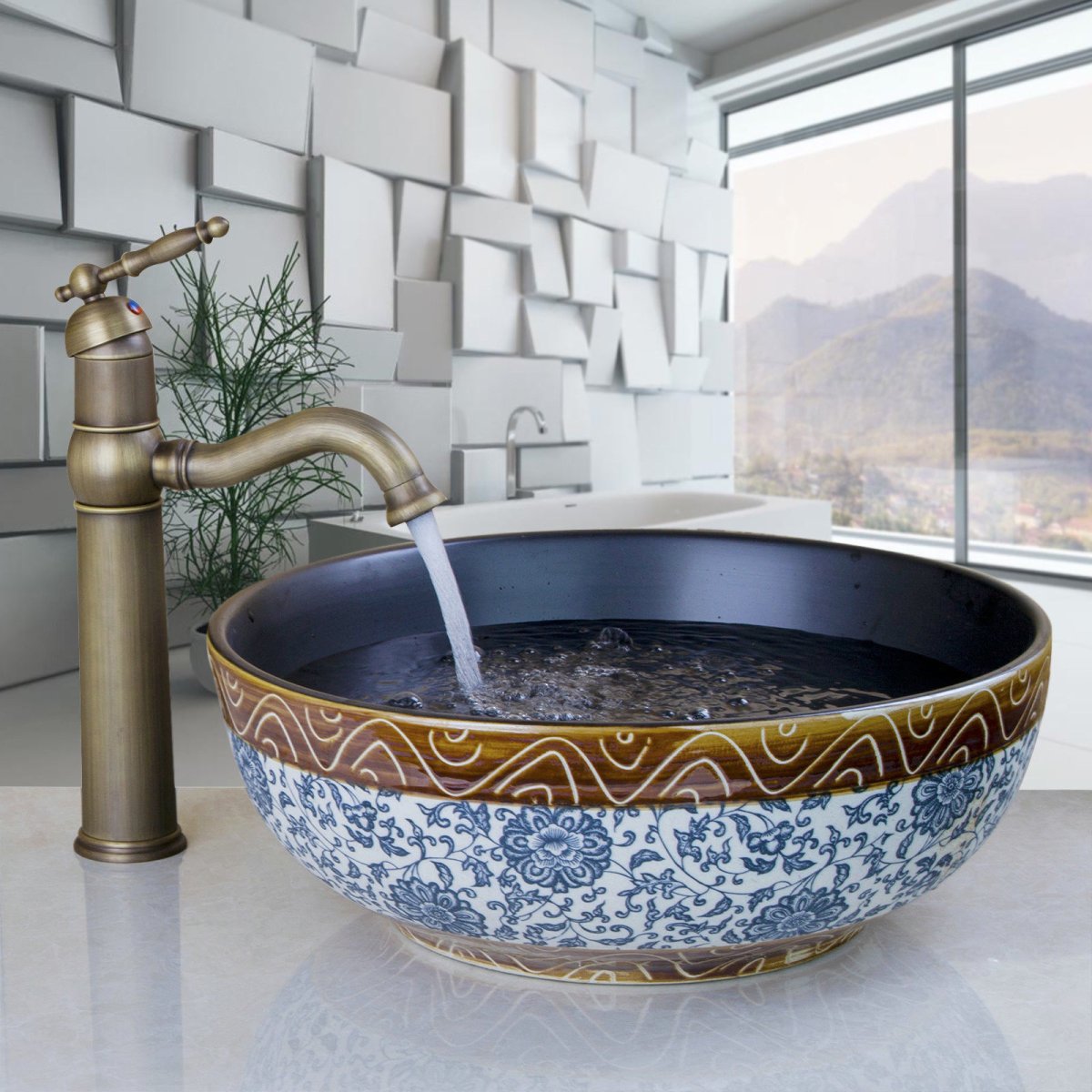 Ceramic Flower-Shaped basin Bowl Vanity Vessel Sink