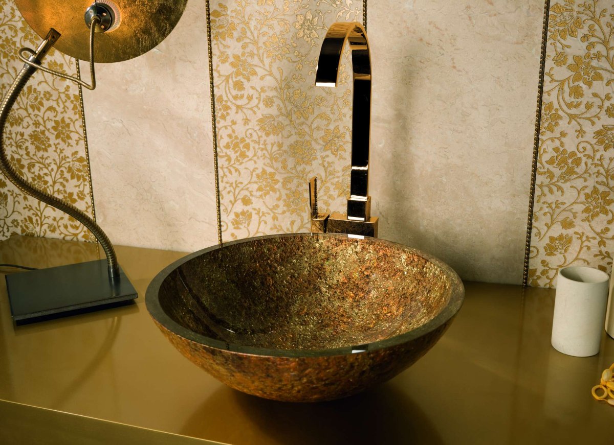 Круглая раковина в ванную Золотая