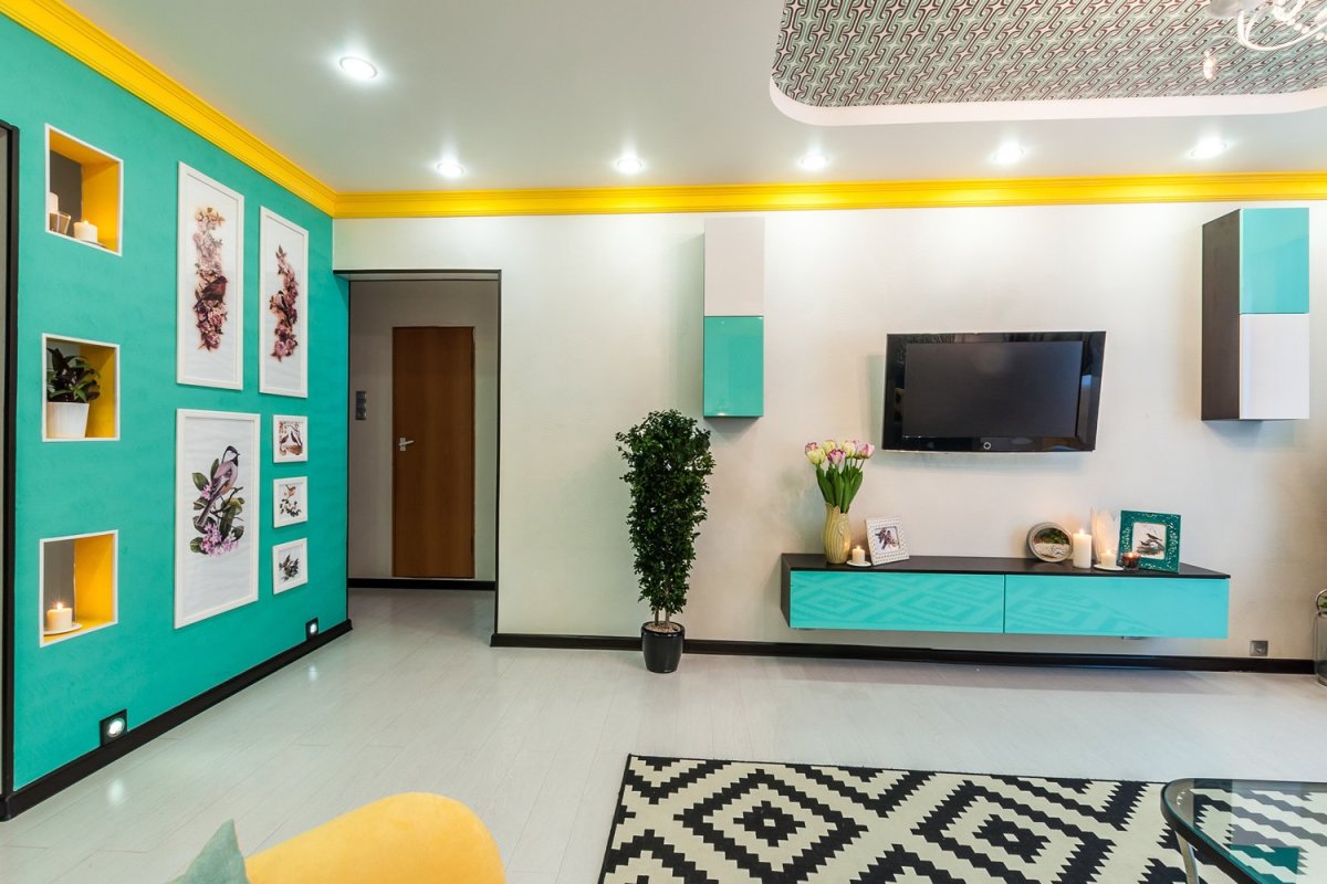 Бирюзовый и желтый в интерьере