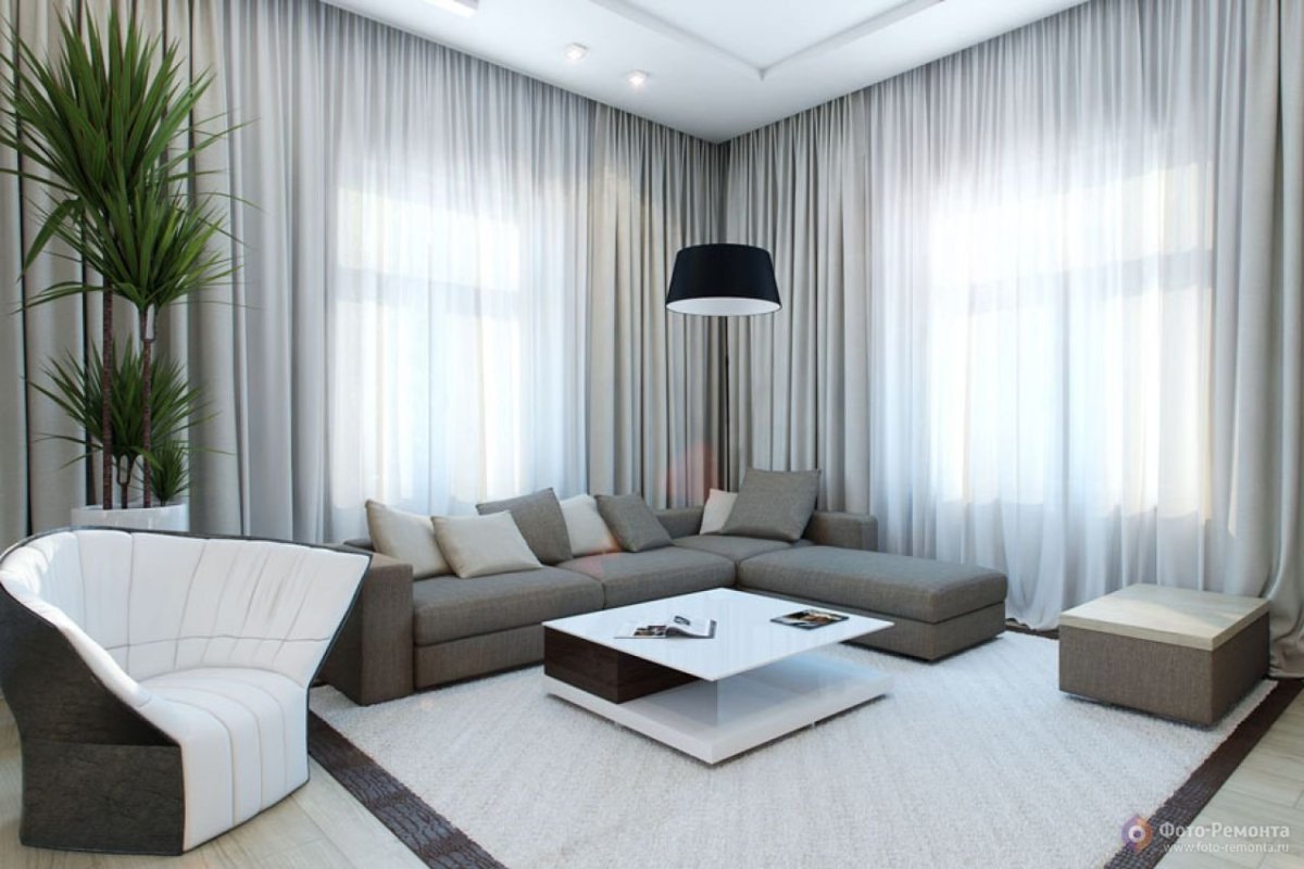 Интерьер зала с двумя окнами