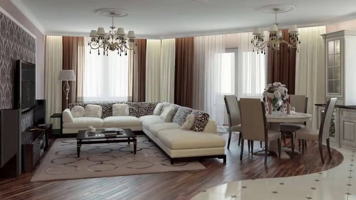 Гостиная с тремя окнами