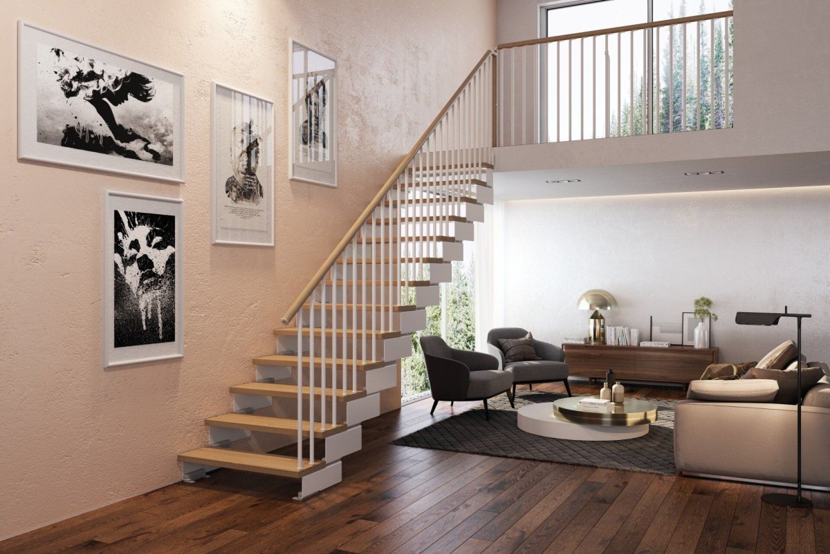 Одномаршевая лестница на второй этаж в частном доме