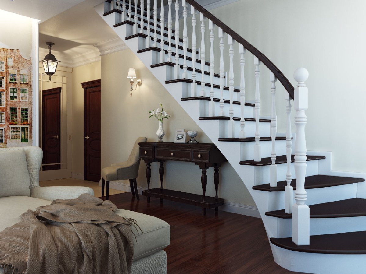 Интерьер лестницы в частном доме