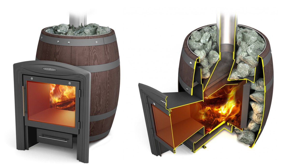 Печь банная ТМФ Вариата баррель inox Витра палисандр