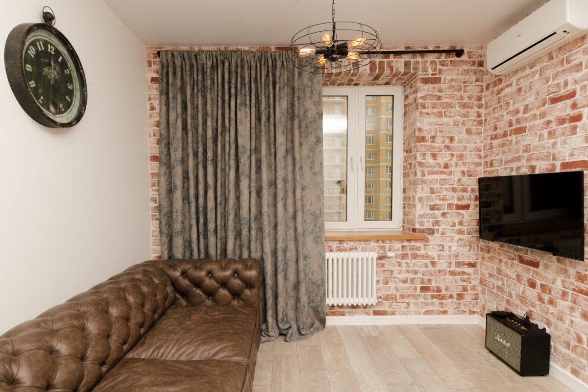 Шторы в стиле лофт в гостиной