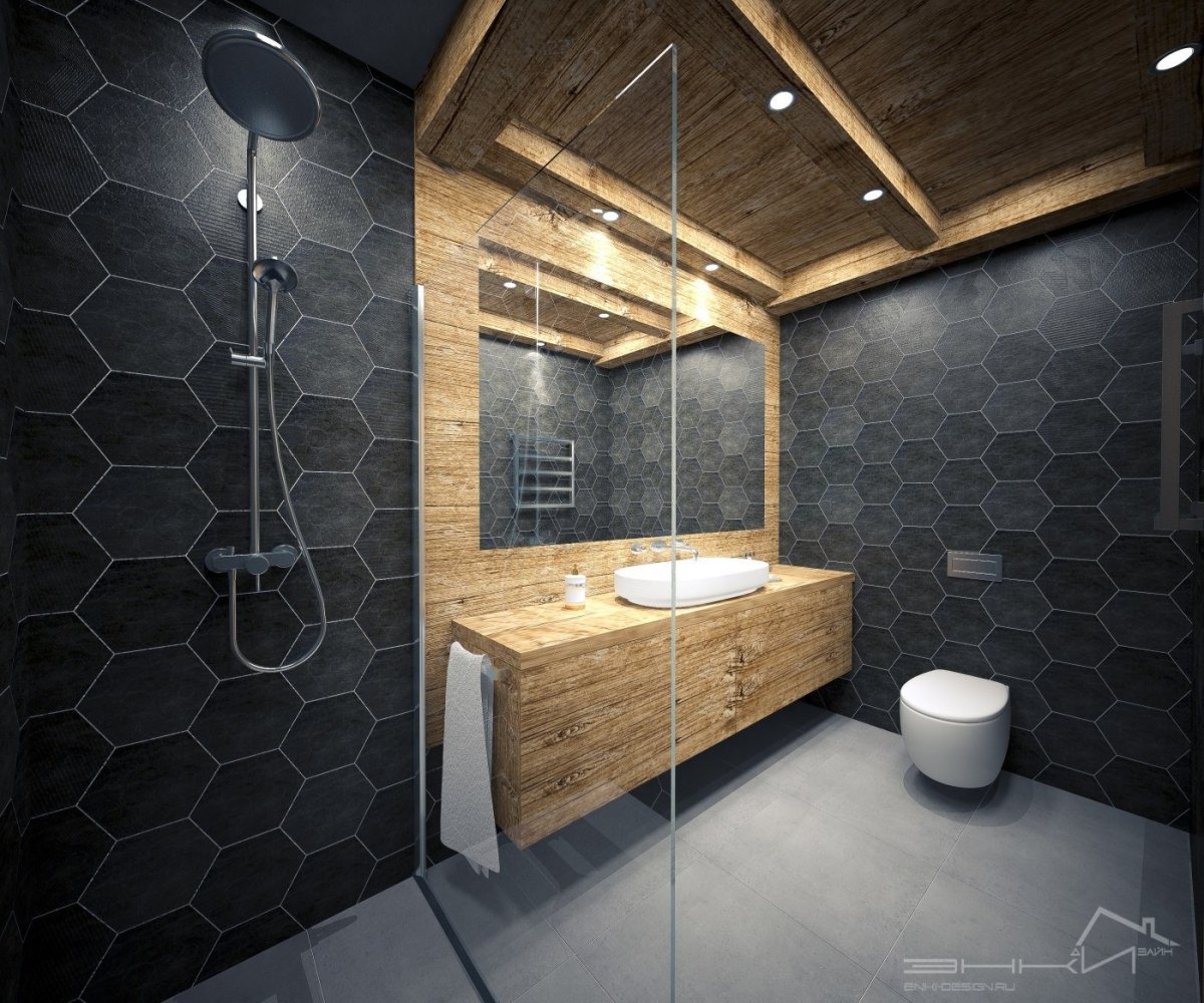 Ванная в стиле лофт с душевой