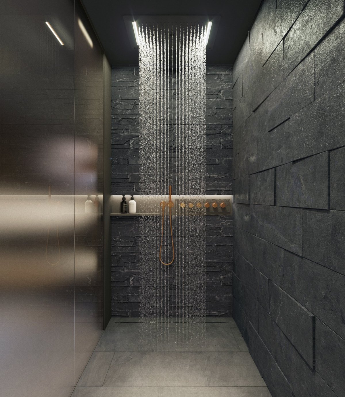 Ванная в стиле лофт с душевой