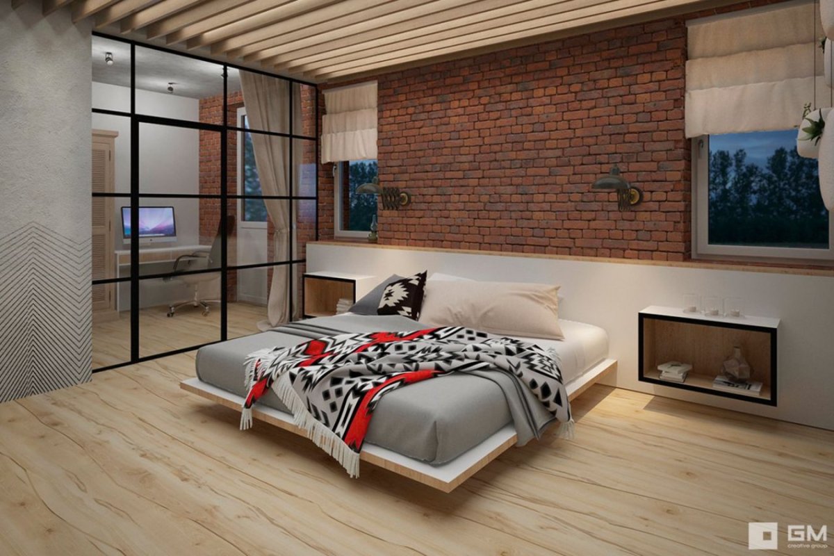 Спальня в стиле лофт