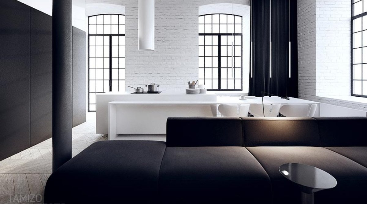 Тотал Блэк лофт интерьер