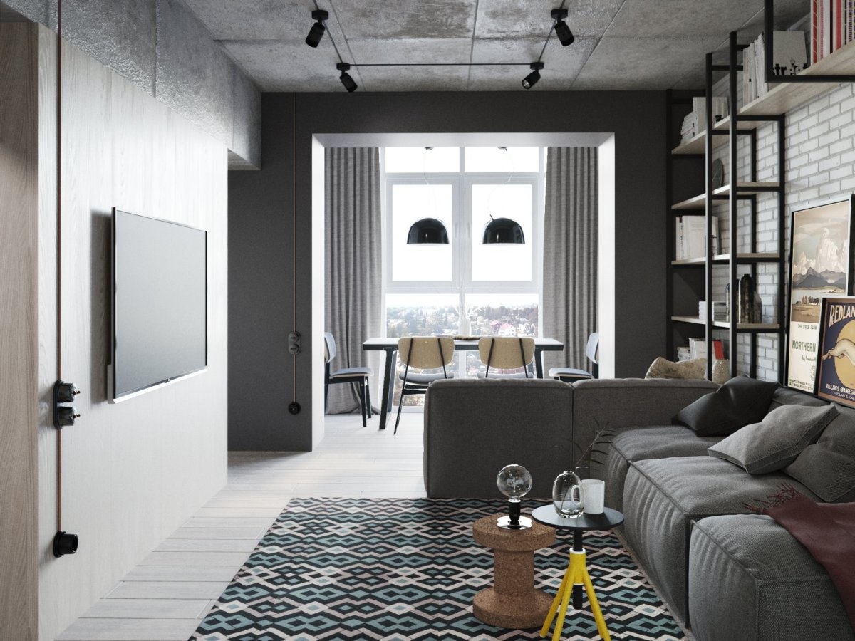 Интерьер гостиной лофт