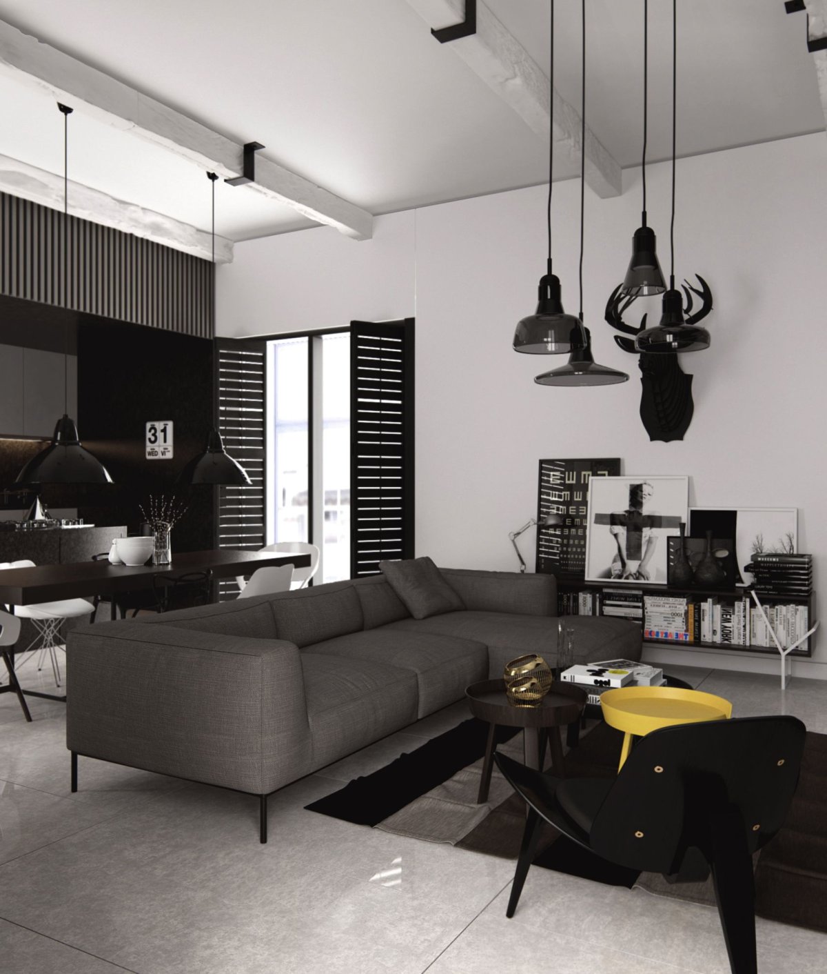 Черный лофт интерьер