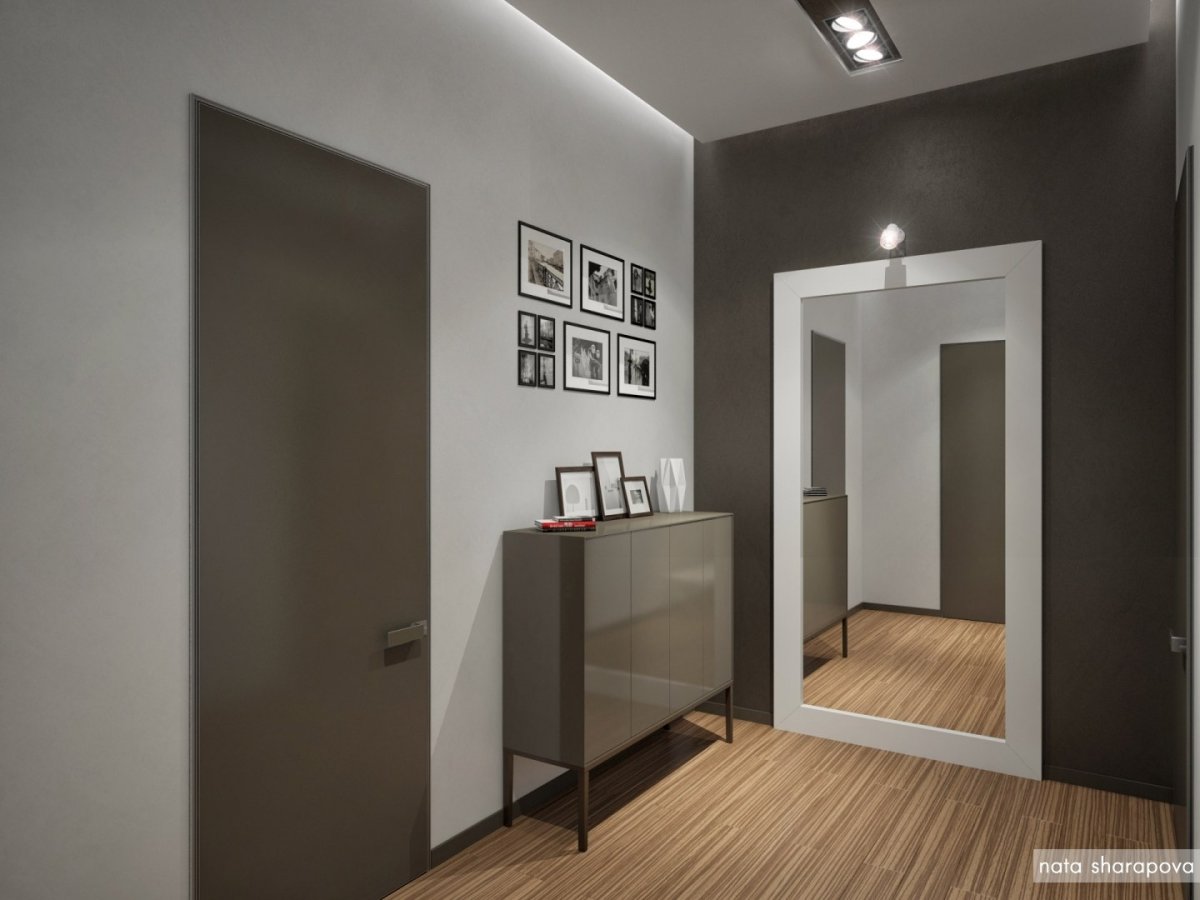 Сочетание серого и коричневого в интерьере прихожей