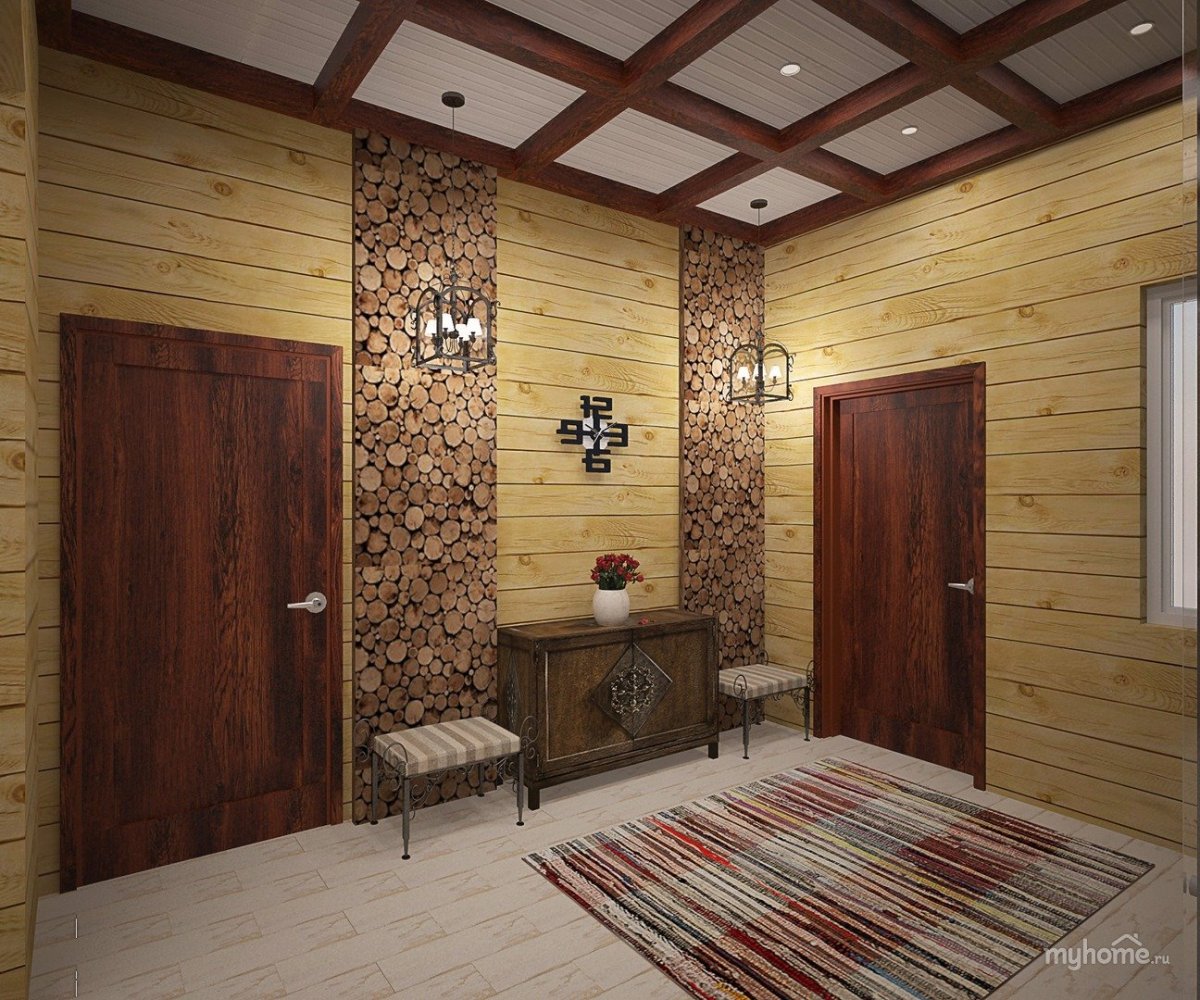 Прихожая обшитая деревом