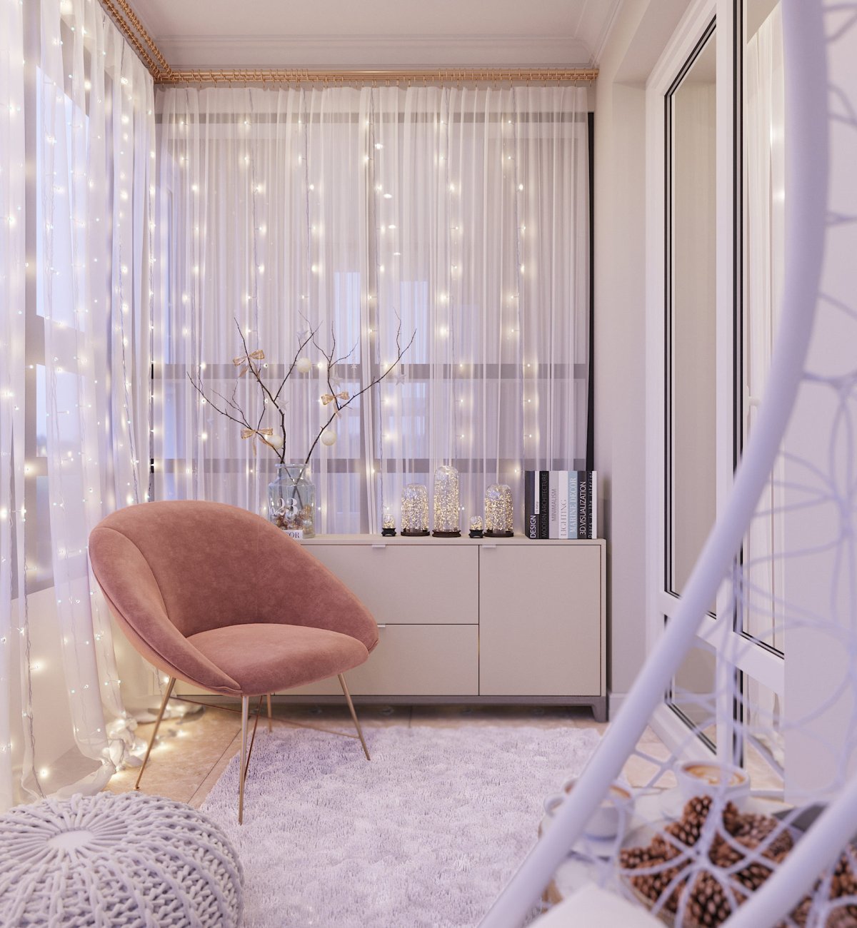 Интерьер балкона с панорамным остеклением