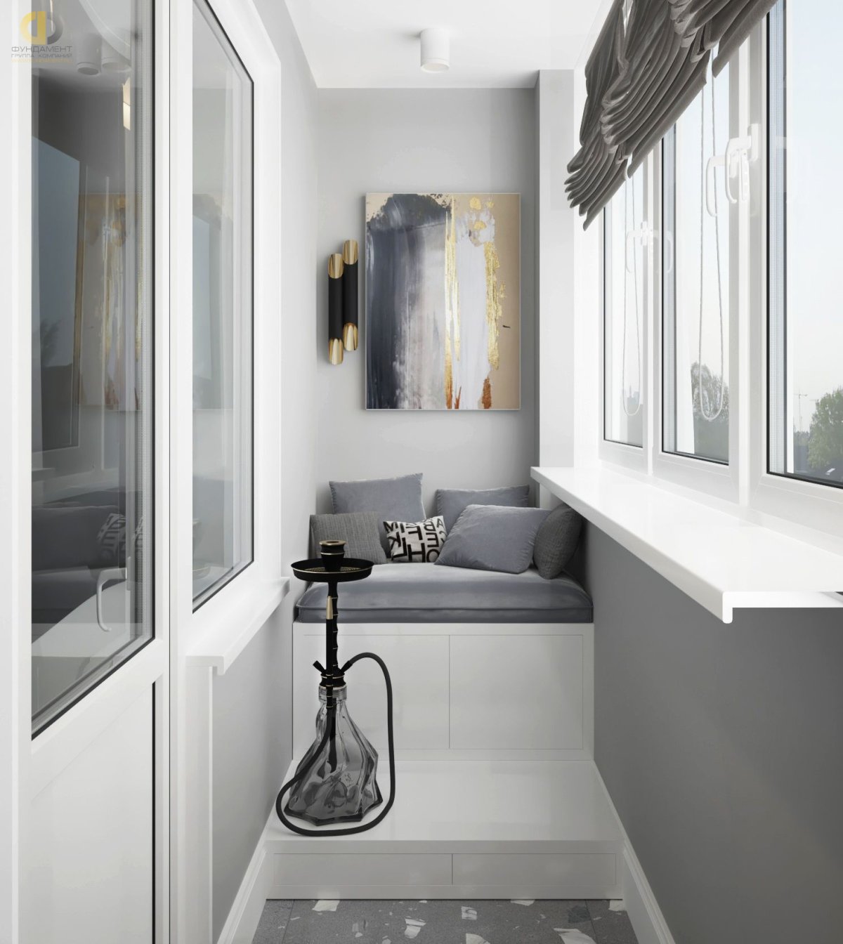Балкон дизайн интерьера в серых тонах