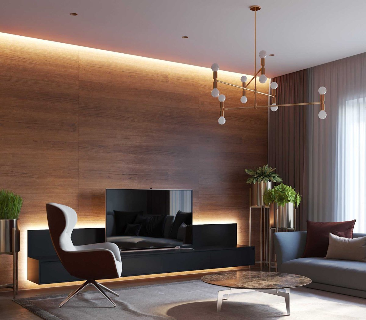 Современная отделка стен в гостиной