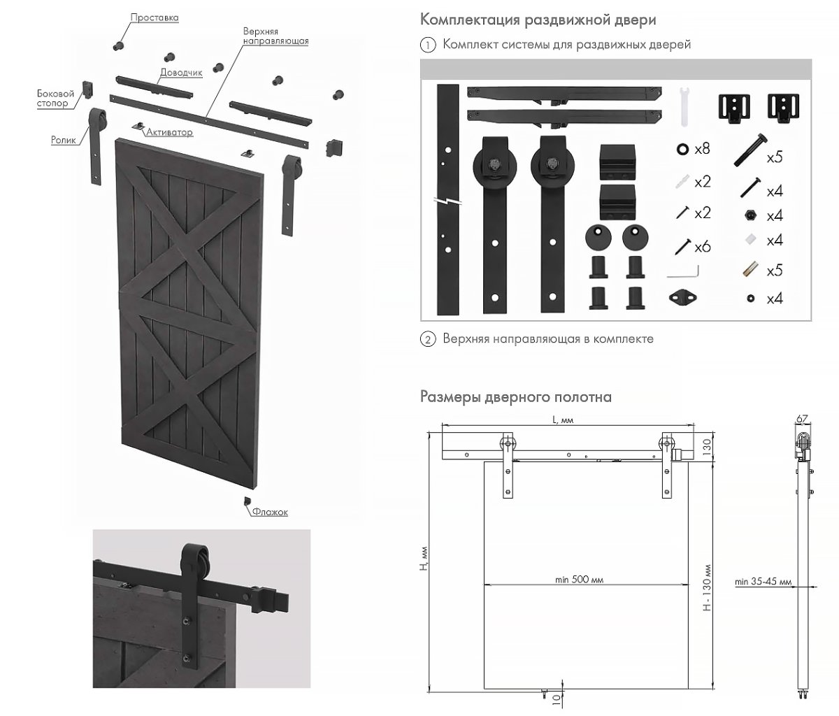 Лофт система для раздвижных дверей,Black вdн01 черная