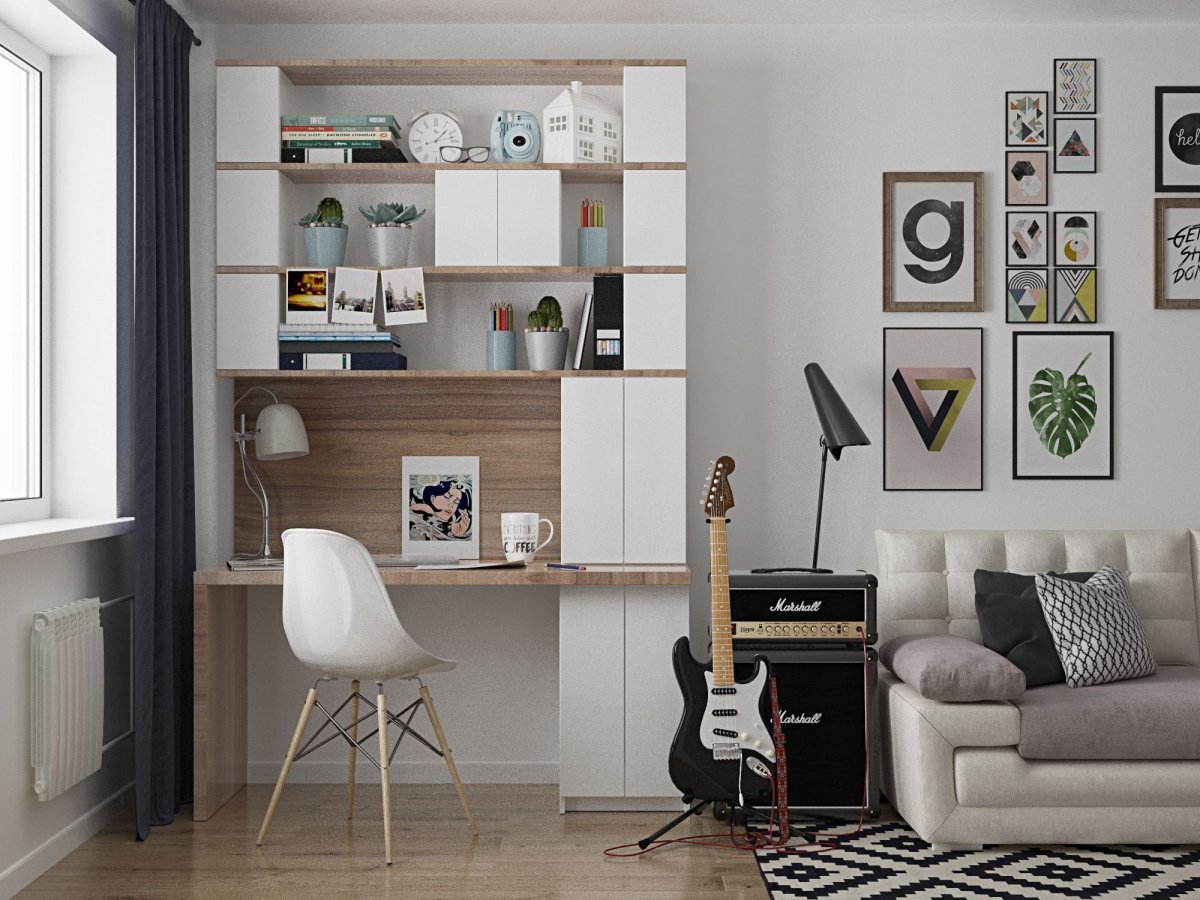 Стеллаж с рабочим местом в гостиную
