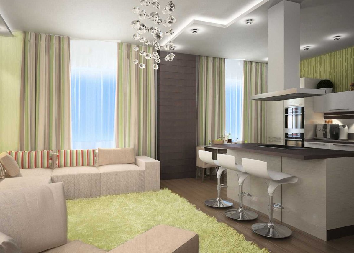 Интерьер студия кухня гостиная 30м2