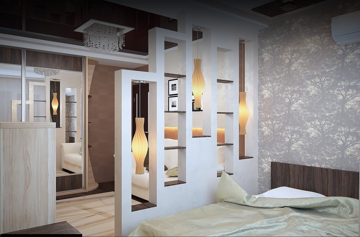 Спальня с перегородкой декоративной