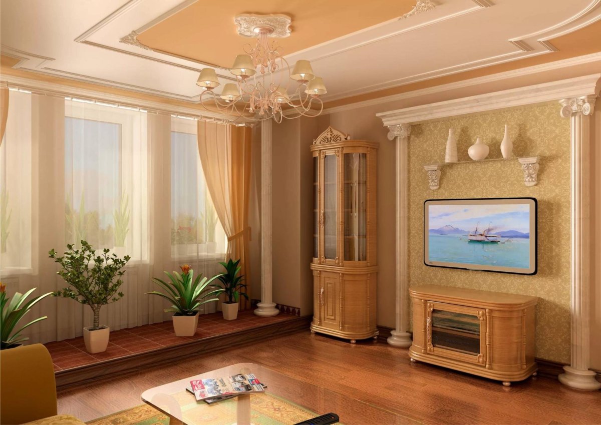 Колонны в интерьере гостиной