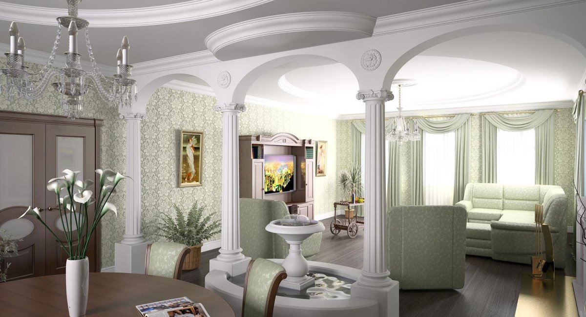 Гостиная с лепниной