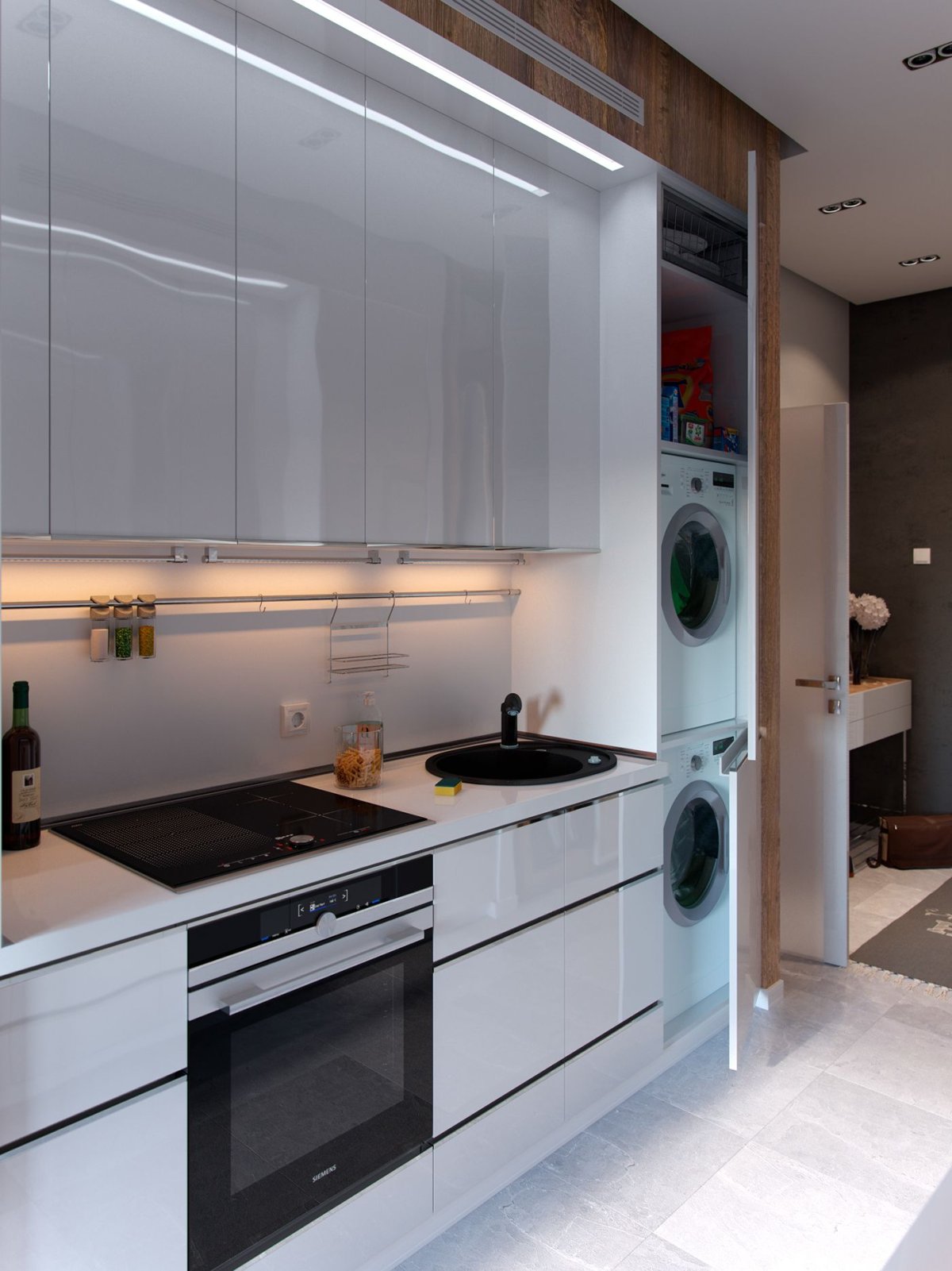 Современная кухня в однокомнатной квартире