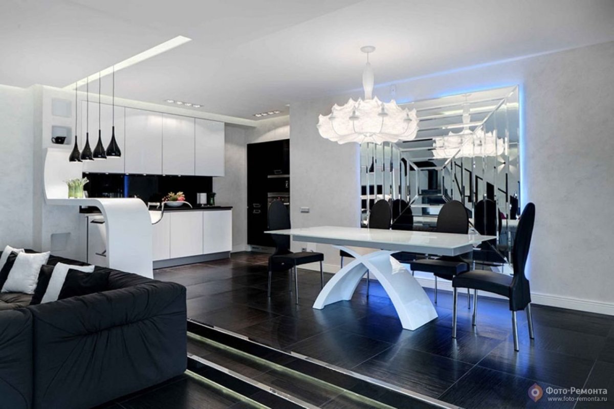 Кухня гостиная хайтек 16м