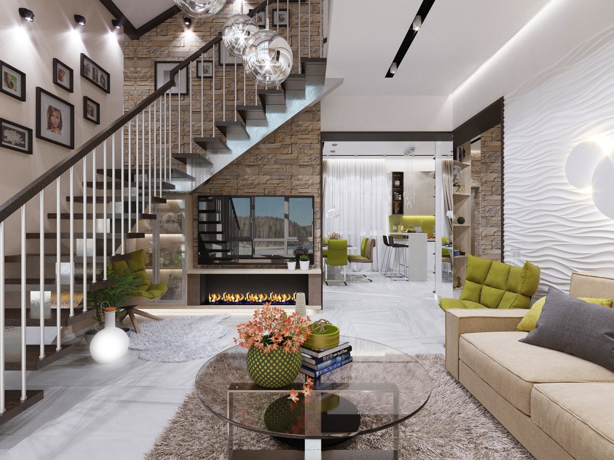 Интерьер двухэтажного коттеджа