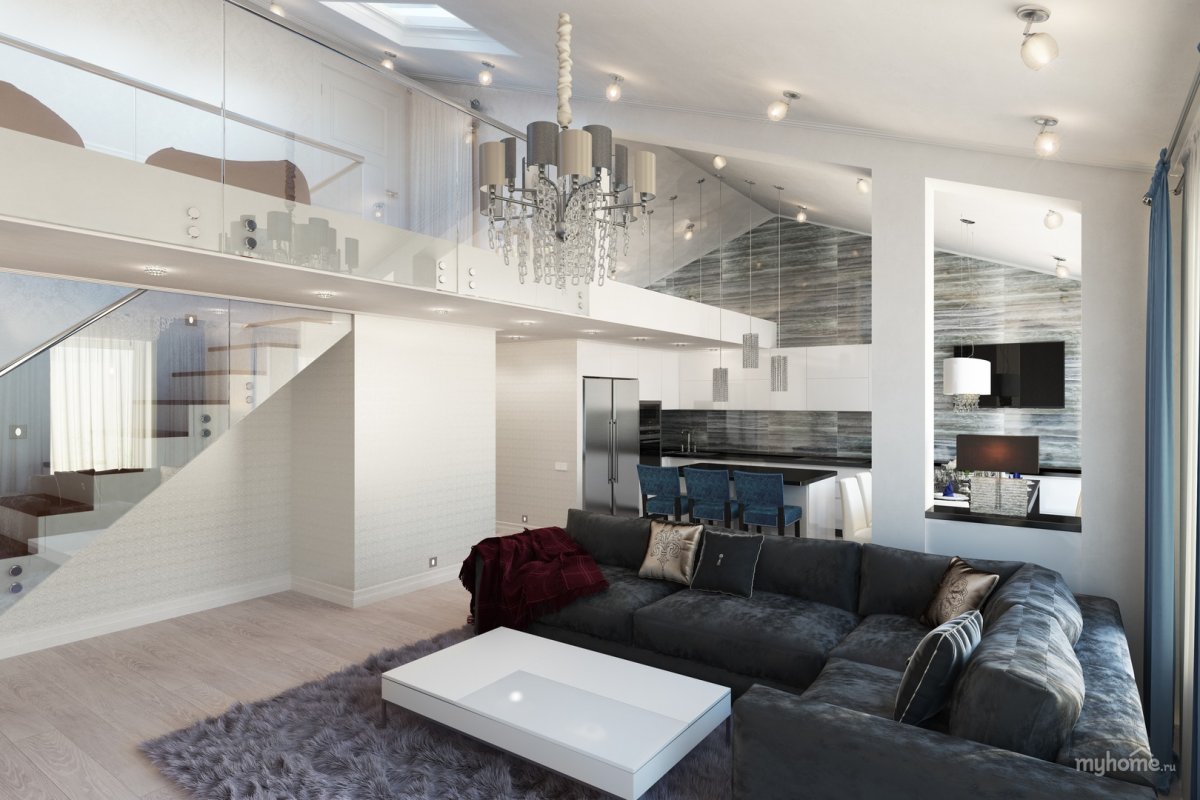 Интерьер с высокими потолками