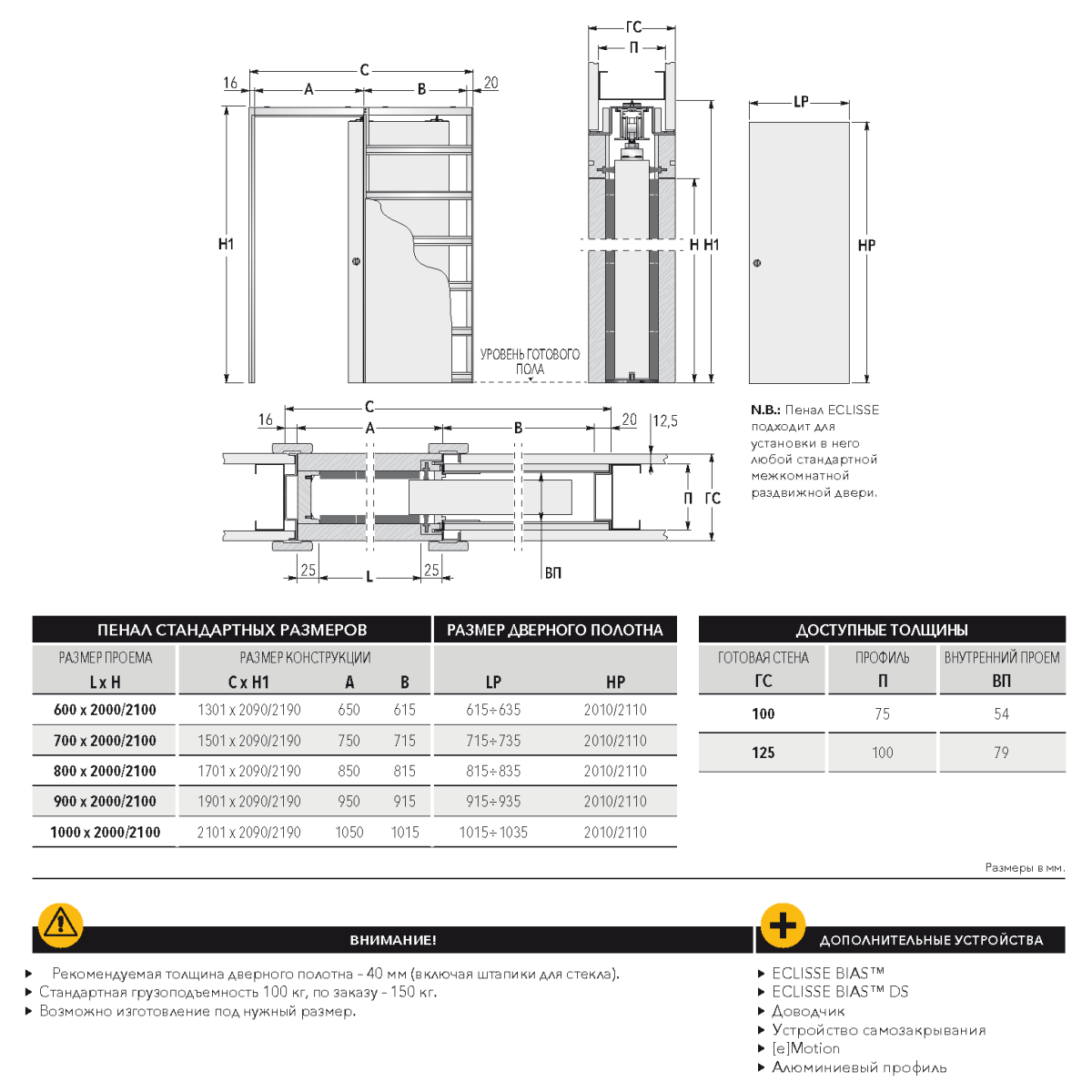 Пенал Eclisse unico 800x2100 mm