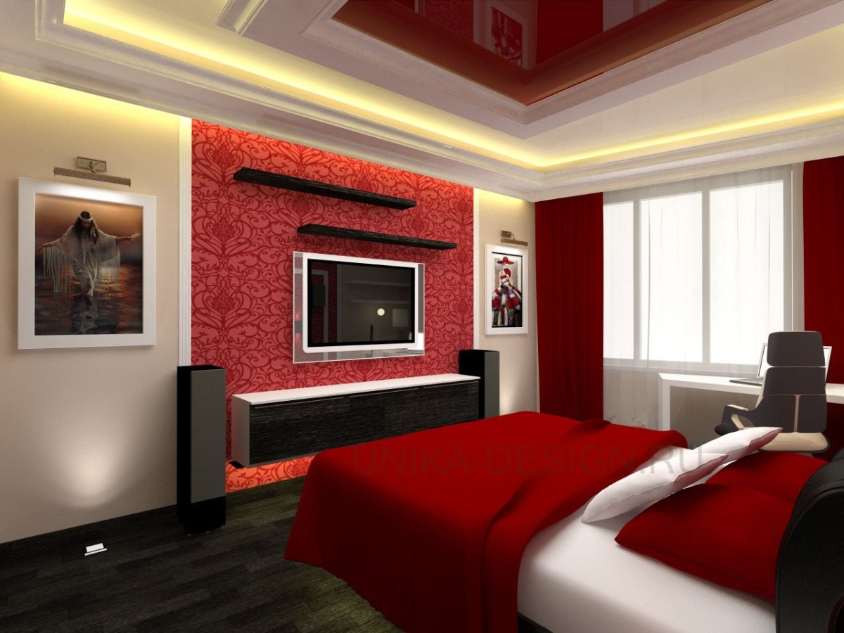 Красный интерьер комнаты