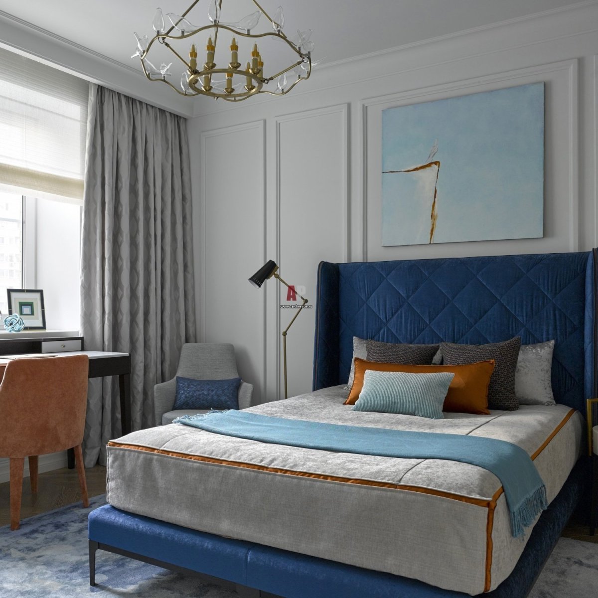 Голубой интерьер спальни