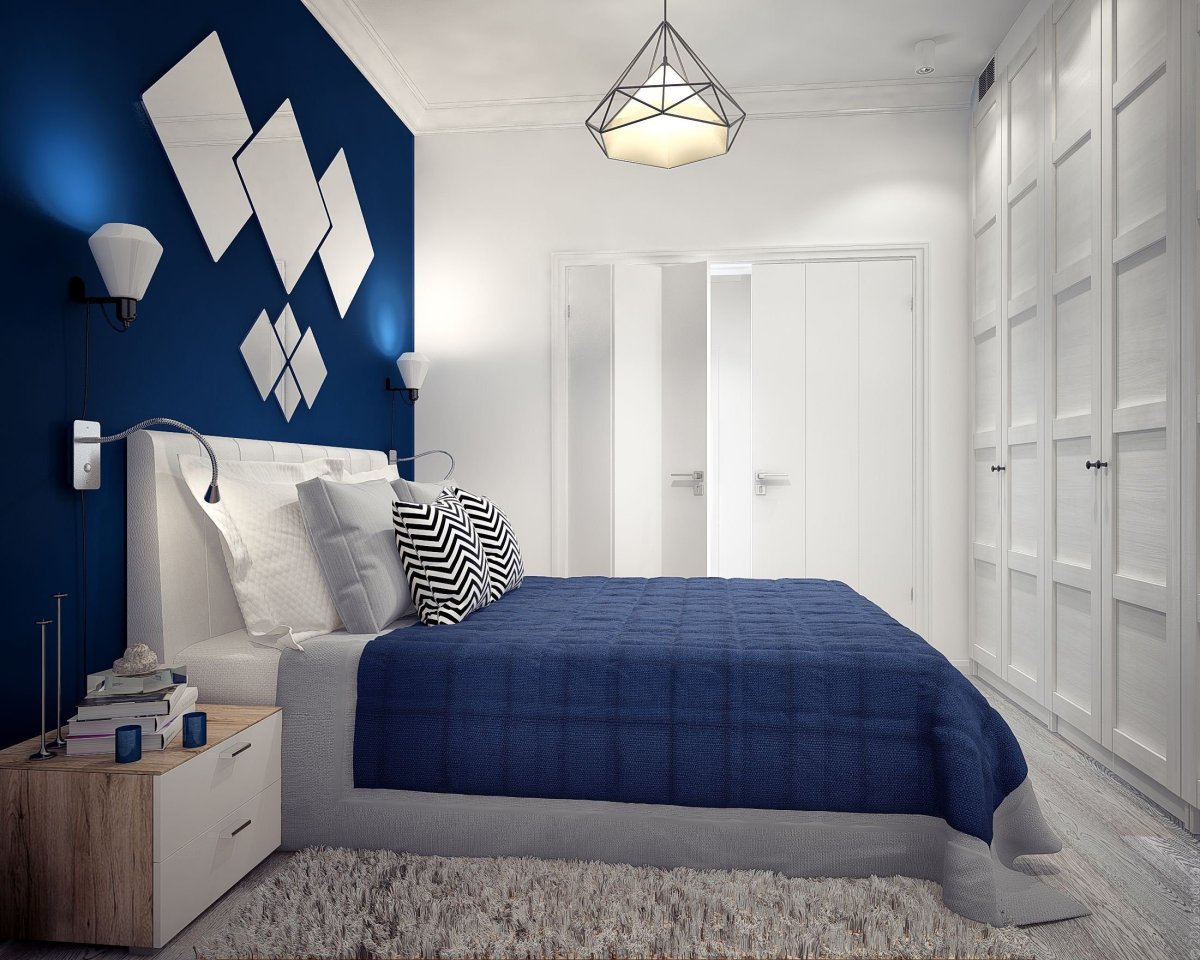 Спальня в синих тонах в современном стиле